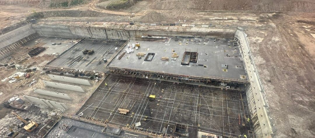 Large basement excavation with shoring walls and suspended slab under construction, supplied by Post Tension Supplies Australia